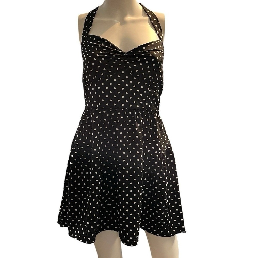 Trixxi Dress Black Polka Dot Mini Halter Babydoll  Retro Swing Pin Up Rockabilly
